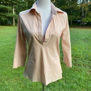 FJALL TOP BLOUSE PALE PINK V-NECK COLLAR 3/4 SLEEVE STRETCH SIZE M